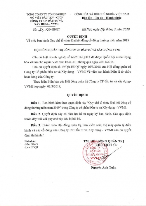 Quy chế và chương trình Đại hội đồng cổ đông năm 2019