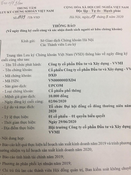 Thông báo về ngày đăng ký cuối cùng và xác nhận danh sách người sở hữu chứng khoán