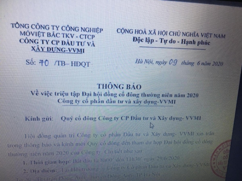 THÔNG BÁO TRIỆU TẬP ĐHCĐ THƯỜNG NIÊN NĂM 2020