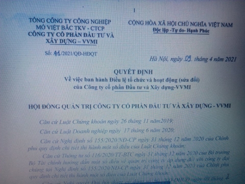 ĐIỀU LỆ TỔ CHỨC VÀ HOẠT ĐỘNG CỦA CÔNG TY (SỬA ĐỔI)