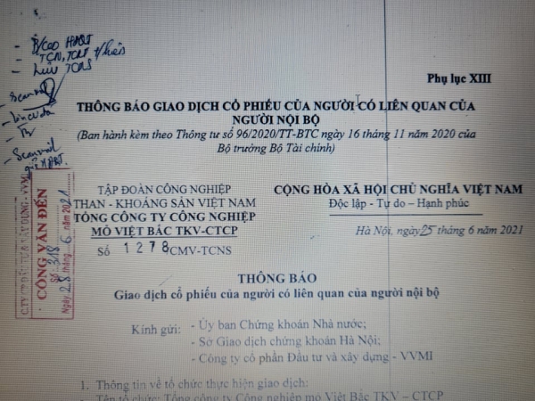 THÔNG BÁO GDCP CỦA NGƯỜI LIÊN QUAN CỦA NGƯỜI NỘI BỘ