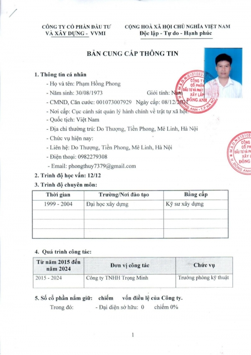 ĐƠN ĐỀ CỬ VÀ BẢN CUNG CẤP THÔNG TIN BỔ SUNG THÀNH VIÊN HĐQT